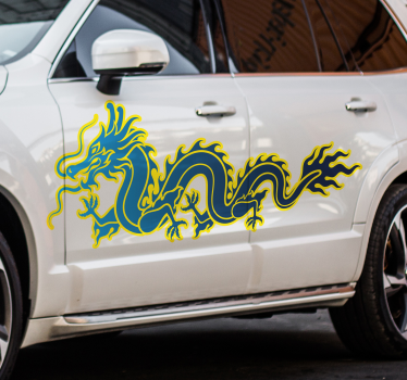 Autocollant Voiture Dragon de flamme bleue - TenStickers