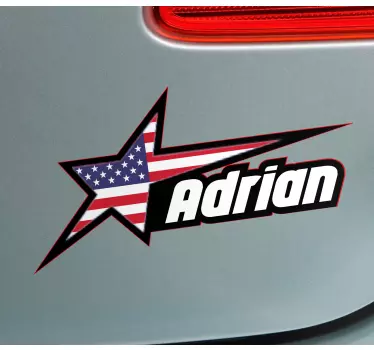 Autocollant Voiture Drapeau des États-Unis avec étoile et prénom - TenStickers