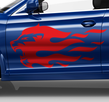 Autocollant Voiture Lion dans une silhouette de flamme - TenStickers