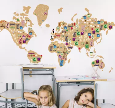 Autocollant Mural Carte Du Monde HomeEvolution - Déco Éducative Enfants - Amovible, 74x107cm