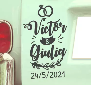Sticker mariage personnalisé laurier et anneaux - TenStickers