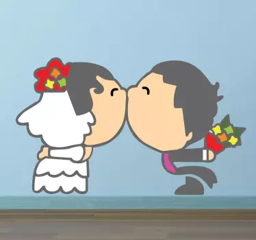Sticker mariage jeunes mariés s'embrassant - TenStickers