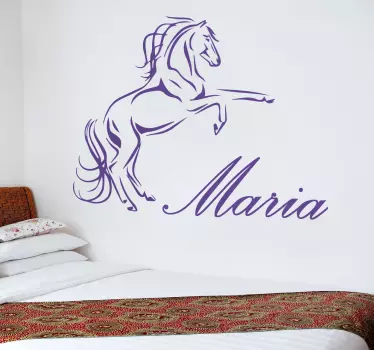 Sticker chambre ado cheval cabrant avec prénom - TenStickers
