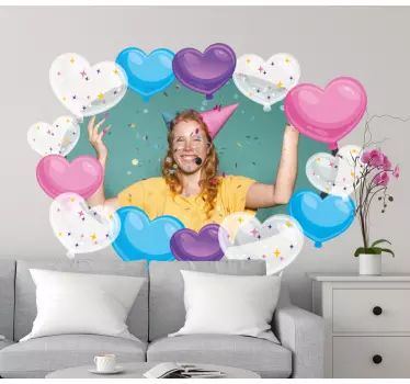 Sticker cadre ballons en cœur colorés - TenStickers