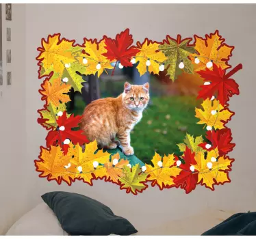 Sticker cadre chat entouré de feuilles - TenStickers