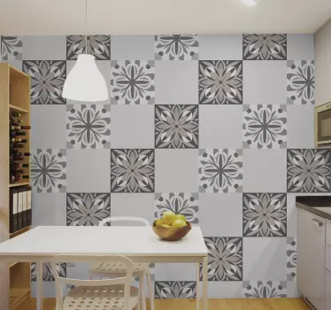 Sticker carrelage Motif fleurs grises et blanches - TenStickers