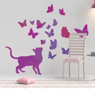 Sticker Chat et papillons - TenStickers