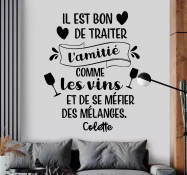 Sticker Citation Des amis citent des amis et du vin - TenStickers