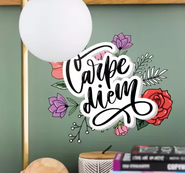 Sticker citation carpe diem avec fleurs - TenStickers