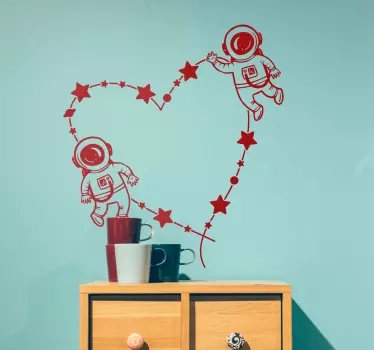 Sticker espace cœur et astronautes - TenStickers