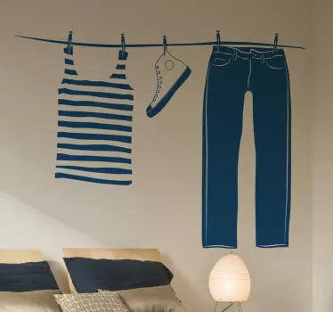Sticker corde à linge vêtements - TenStickers