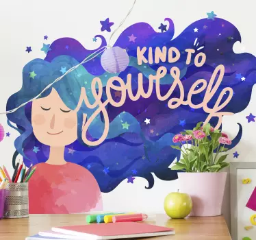 Sticker de Motivation Aime toi cite femme aux cheveux bleus - TenStickers