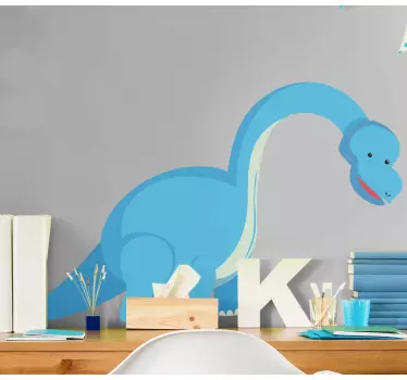 Sticker de Porte Dinosaure bleu souriant drôle - TenStickers
