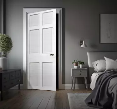 Sticker porte effet bois blanc avec moulures - TenStickers