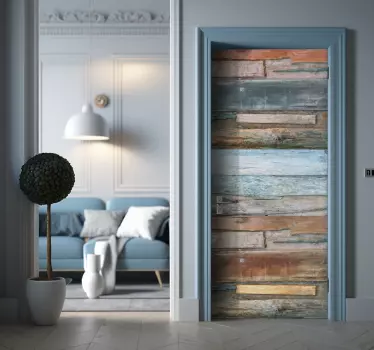 Sticker porte effet bois vieilli - TenStickers