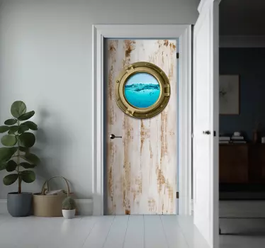 Sticker porte hublot de bateau sur effet bois - TenStickers