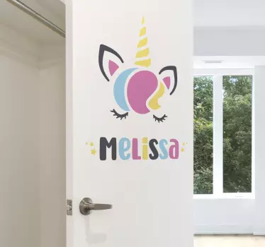 Sticker porte licorne prénom personnalisé - TenStickers