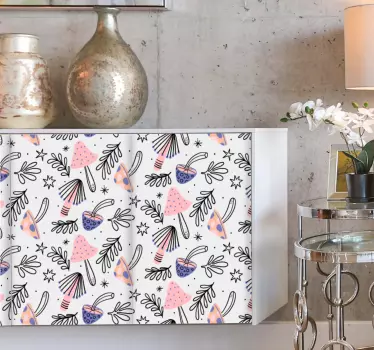 Sticker Deco Meuble Champignons et fleurs classiques - TenStickers