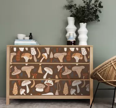 Sticker Deco Meuble Champignons forestiers sur fond marron - TenStickers