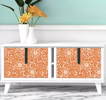 Sticker déco meuble Fleurs paisley et fond orange - TenStickers
