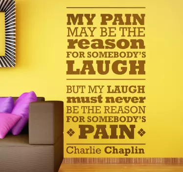 Sticker citation Laugh and pain de Charlie Chaplin - TenStickers