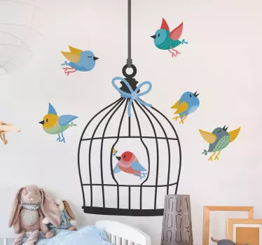 Sticker d'Oiseau Cage à oiseaux et oiseaux - TenStickers