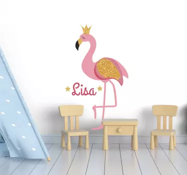 Sticker oiseau flamant rose avec prénom - TenStickers