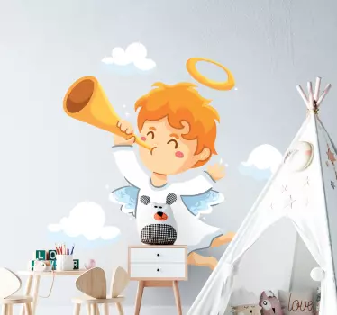 Sticker enfant ange jouant de la trompette - TenStickers