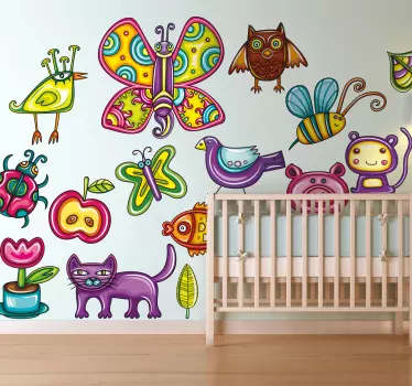 Sticker enfant animaux et fleurs colorés - TenStickers