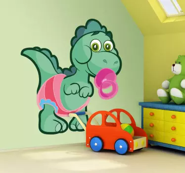Sticker enfant bébé dinosaure vert - TenStickers