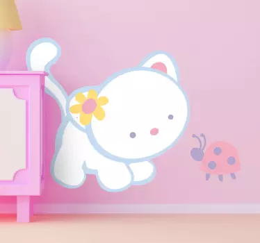 Sticker enfant chaton et coccinelle - TenStickers