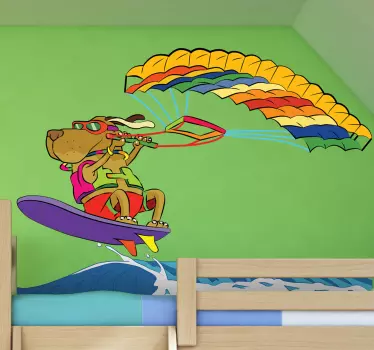 Sticker surf chien surfeur - TenStickers