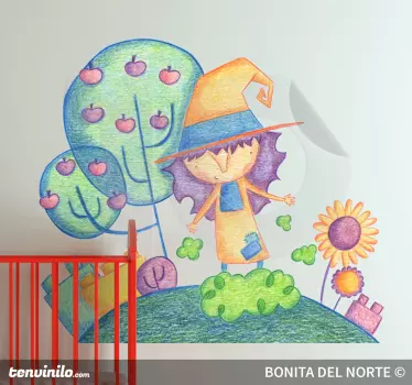 Sticker enfant dessin sorcière - TenStickers