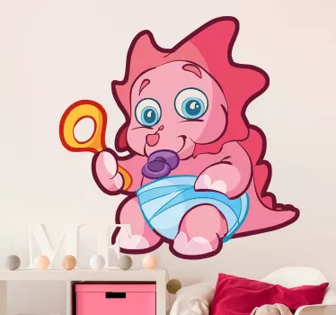 Sticker enfant dinosaure bébé rose - TenStickers