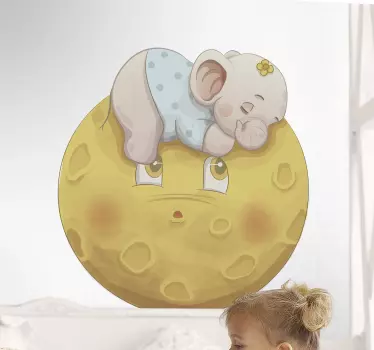 Sticker enfant Élément de lune éléphant endormi - TenStickers