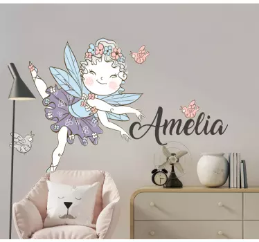 Sticker enfant fée enchantée accompagnée de papillons - TenStickers