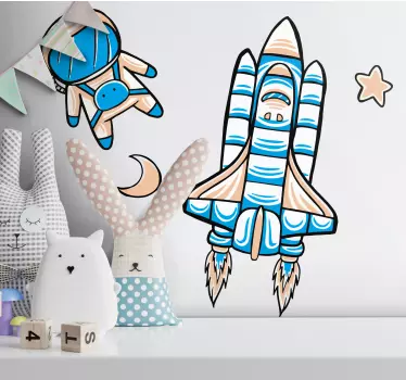 Sticker enfant fusée et astronaute - TenStickers