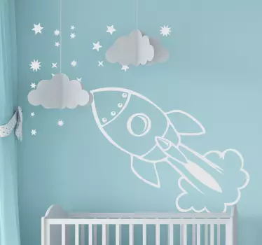 Sticker espace dessin de fusée et étoiles - TenStickers