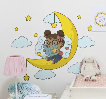 Sticker enfant lecture sous la lune - TenStickers