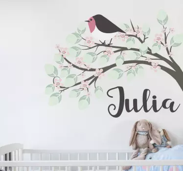 Sticker chambre bébé oiseau personnalisable - TenStickers