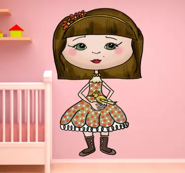 Sticker enfant poupée robe oiseau - TenStickers