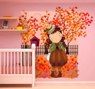 Sticker enfant promenade automnale - TenStickers