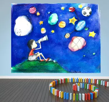Sticker espace enfant regardant le ciel - TenStickers
