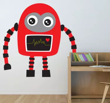 Sticker enfant robot rouge coeur - TenStickers