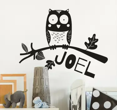 Sticker enfants oiseau personnalisable hibou - TenStickers