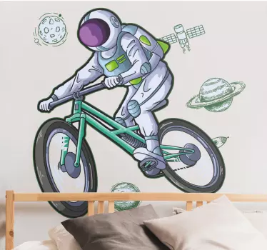 Sticker espace aventure de l'astronaute à vélo - TenStickers