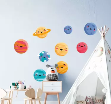 Sticker espace personnages de la planète heureuse - TenStickers