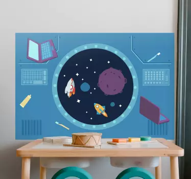 Sticker espace scène d'aventure de fusée - TenStickers
