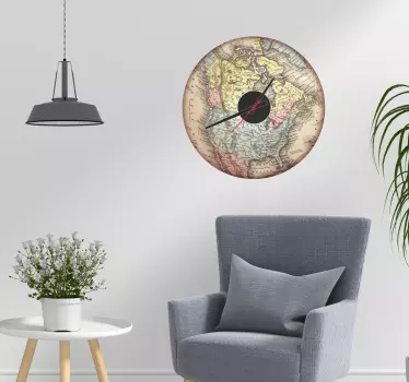 Sticker Mural Horloge Mappemonde - TenStickers