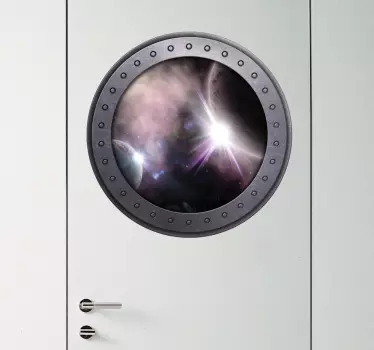 Sticker trompe l'œil hublot espace - TenStickers